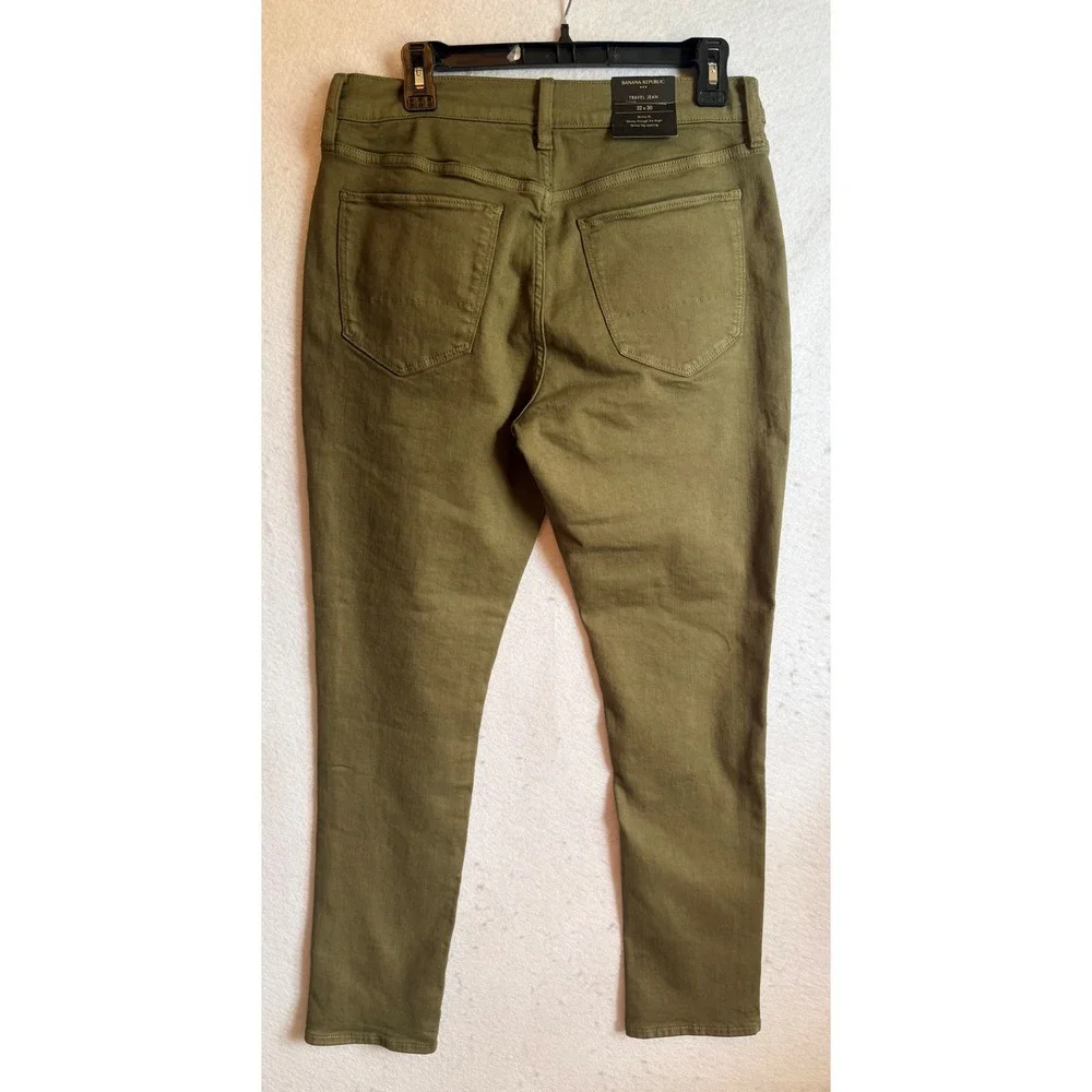 Banana Republic Mens Travel Jean Skinny Fit Olive Green 32x30 NWT